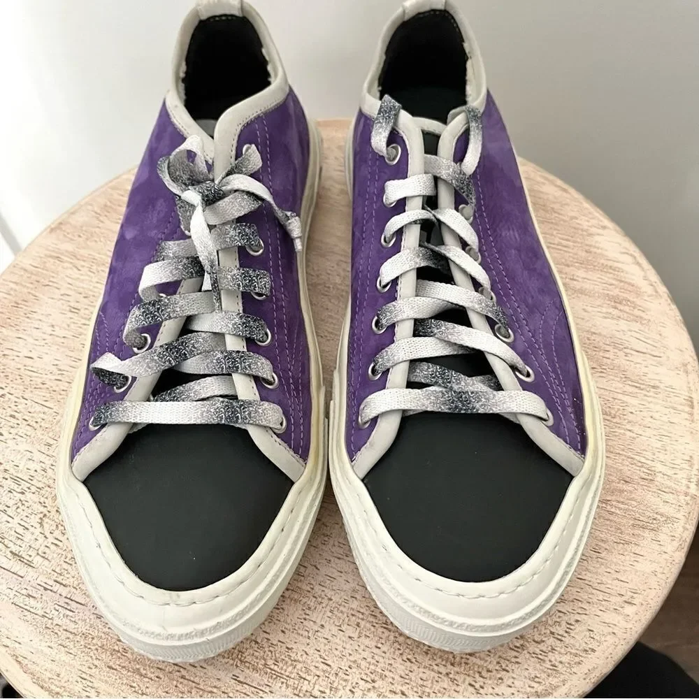 P448 Purple Suede Low Top Lace Up Sneakers size 42 (11.5-12) NWOB - Picture 3 of 9